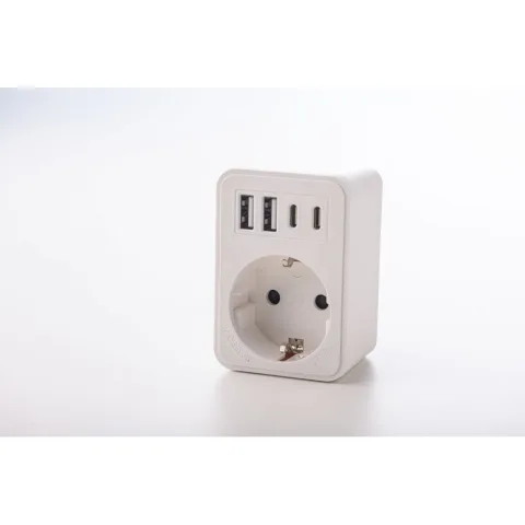 Adaptor simplu 1xSchucko, USB 2xtipA+2xtipC Strohm SM-A-CGZB1U1