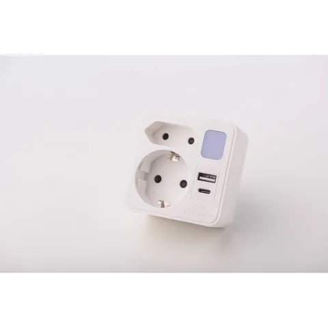Adaptor dublu cu lumina veghe, 1xSchucko+1xEuro, USB 1xA+1xC Strohm SM-A-CGZB2LU1