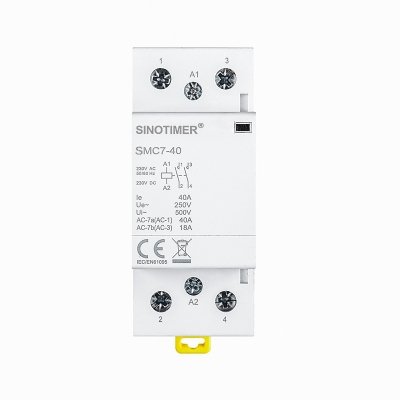 Contactor AC, 2 poli NO , 40A, tensiune bobina 220 V/230 V, montare pe sina DIN Sinotimer SMC7-40-2NO