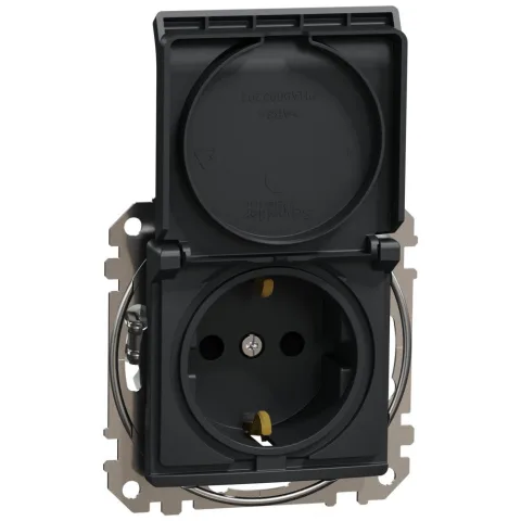 Priza 2P+E cu obturatoare si capac,fara surub Sedna Design SDD114024, antracit
