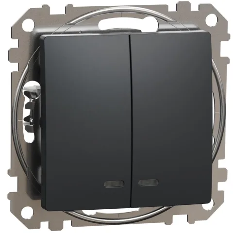Intrerupator dublu cu indicator luminos albastru Schneider Sedna Design SDD114105L, antracit