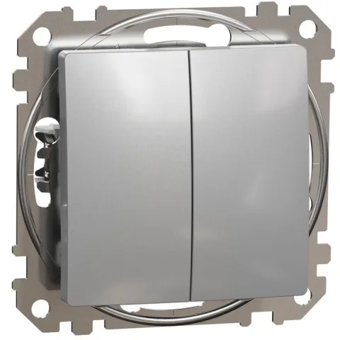 Intrerupator dublu 10AX, Schneider, SDD113105,Sedna Design, aluminiu