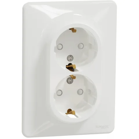 Priza dubla 2P+E cu obturatoare Schneider Sedna Design SDD311221, alb