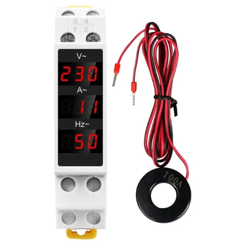 Voltmetru, ampermetru si frecventmetru digital monofazic Sinotimer pentru sina tablou DIN, SDM011VAHZ