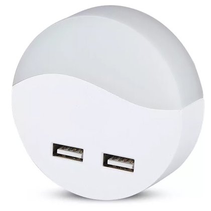 Lampa veghe rotunda cu senzor lumina 3000K alb cald + 2USB V-TAC SKU-505