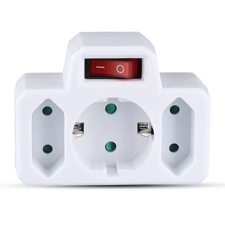 Adaptor cu intrerupator, 3 prize - 1 x schuko 16A max + 2 x EURO - 2 x 2.5A max 3680W, SKU-8788