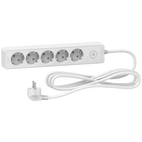 Prelungitor Unica 2P+E, 5 prize + intrerupator, 3m, alb Schneider ST9453W