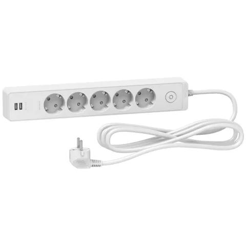 Prelungitor Unica 2P+E, 5 prize + 2 USB + intrerupator, 3m, alb Schneider ST945U3W