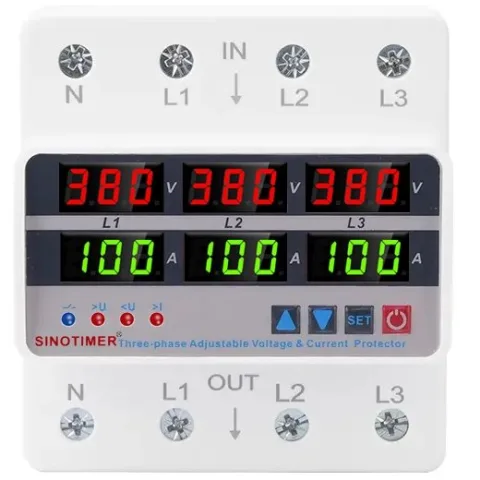 Releu trifazic Sinotimer, siguranta digitala de protectie, tensiune afisata 380V, programabil intre 1-100A, STVP935-100A-380 STVP935A-100-380