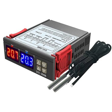 Termostat LCD dublu cu doua sonde de temperatura externe, 230V, STC-3008