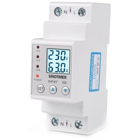 Releu siguranta digitala protectie tensiune, Sinotimer, intre 1- 63A programabil ,ecran LED, arata consum kWh, SVP-917-63A