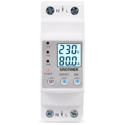 Releu siguranta digitala protectie tensiune,Sinotimer, intre 1- 80A programabil ,ecran LED, arata consum kWh, SVP-917-80A