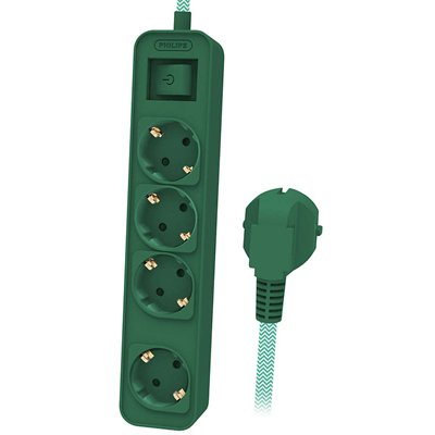 Prelungitor Cu Intrerupator 4 Cai 1.5m Verde Philips PH-CHP2147G