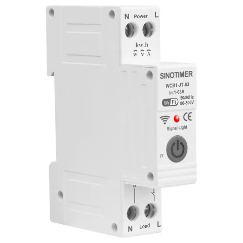 Releu protectie supratensiune, 63A AC220V, WiFi aplicatie Tuya, temporizator, temperatura, protectie curent, contor energie SINOTIMER WCB1-JT-63