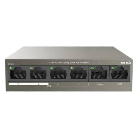 Switch TENDA TND-TEF1106P-4-63W, 4 porturi PoE, 2 porturi uplink RJ45 10/100Mbps