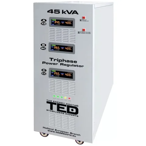 Stabilizator retea TED maxim 45KVA cu servomotor, trifazat, TED45K3SVC, 36KW