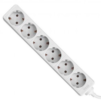 Prelungitor 5 metri cu 6 Schuko, Cablu 3x 1.5mm, Culoare Alb, Putere 3680W 16A, TED Electric TED000880