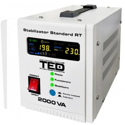 Stabilizator retea maxim 2000VA / 1200W AVR TED2000 TED Electric, 2 prize Schuko TED000125