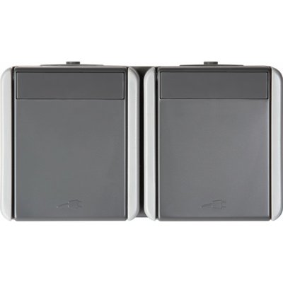 Priza Sch dubl oriz IP44 gri , TEM Modul TEM-CF14GY-U