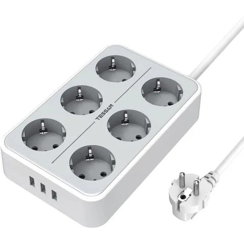 Prelungitor Tessan TS-303, 6 prize, 3 USB 3A, cablu 2m TS-303 / 0048544087613