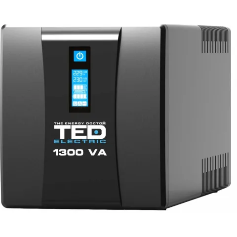 Ups 1300VA/750W LCD TED Line cu stabilizator 4 iesiri schuko, repornire automata, 2x 7Ah, USB Management, TED004635