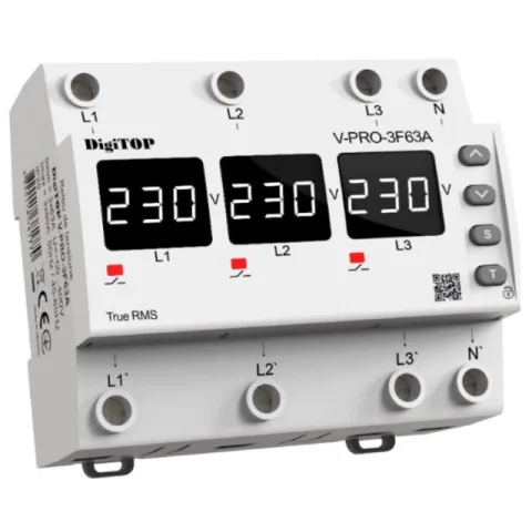 Releu trifazic protectie tensiune minima sau maxima 63A Digitop V-PRO-3F63A / 4820118381770