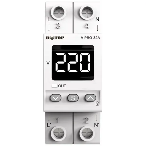 Releu de protectie tensiune monofazata, 32A, monitorizare frecventa Digitop V-PRO 32A / 4820118381374