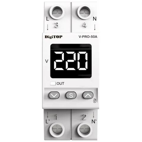 Releu de protectie tensiune monofazata, 50A, monitorizare frecventa Digitop V-PRO 50A / 4820118381411