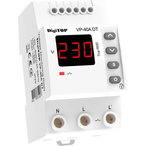 Releu protectie tensiune, monofazat, 40A, 1 secventa, 2P, 230V Digitop VP-40A DT