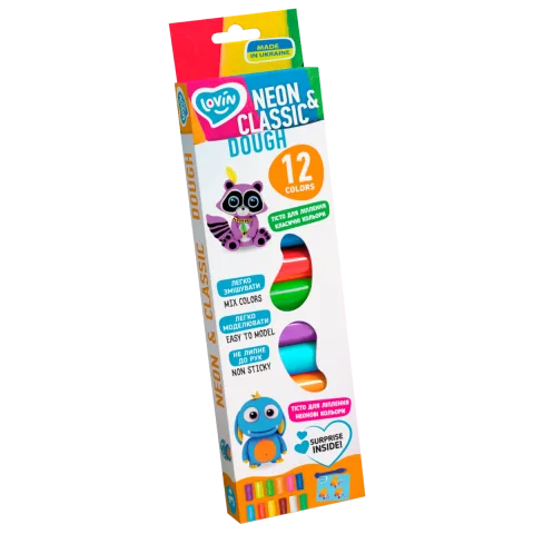 Set plastilina Lovin Neon&Classic Dough, 12 x15g, Oktoclay