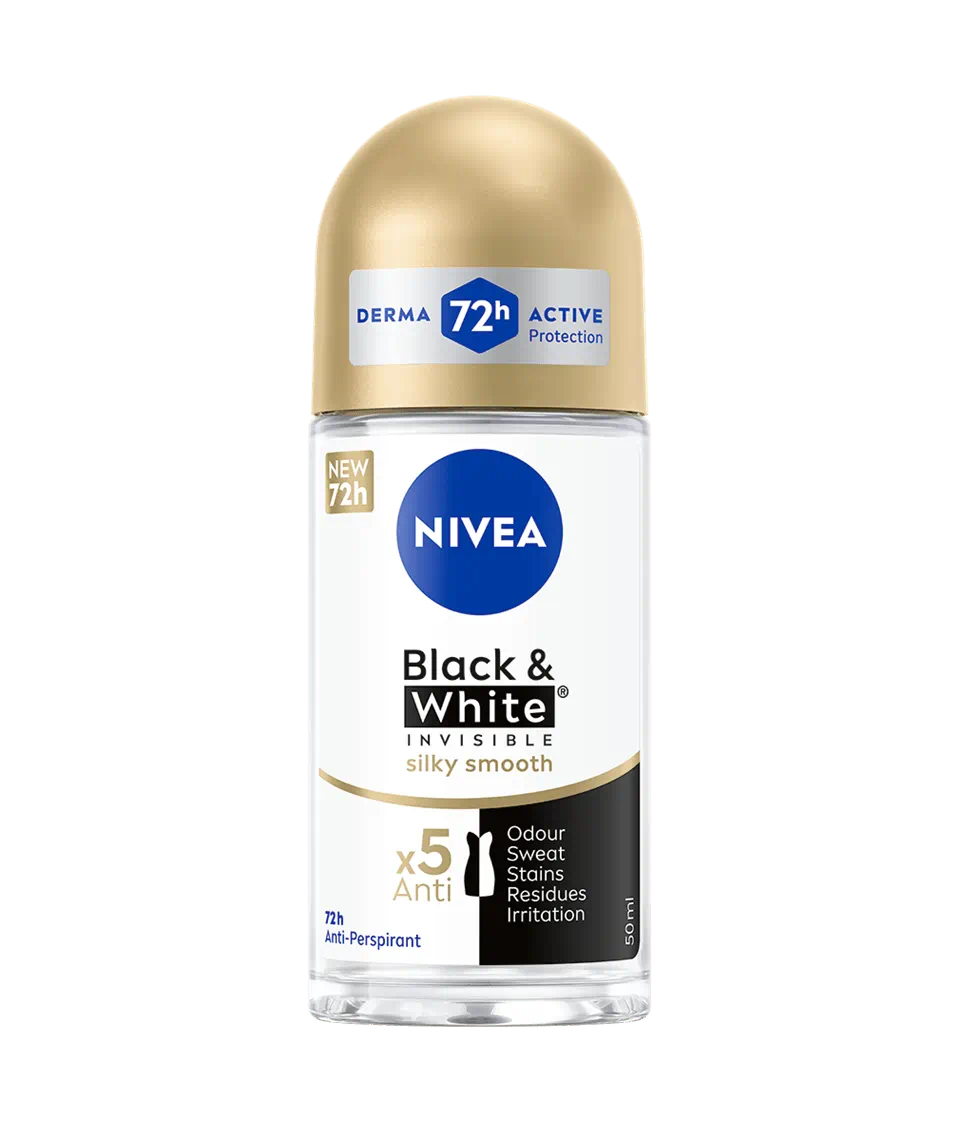 Deodorant roll-on pentru femei Black & White Silky Smooth, 50ml, Nivea
