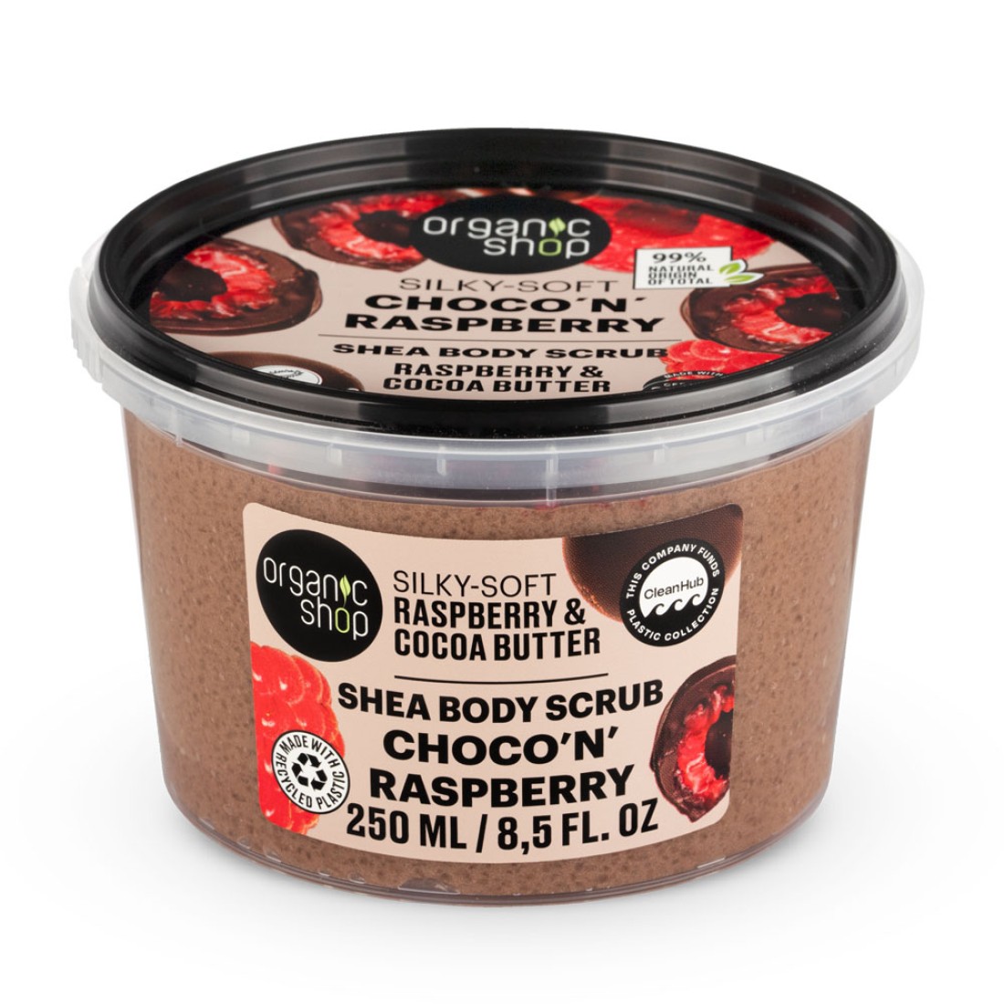Scrub de corp Choco'n'Raspberry Silky Soft, 250ml, Organic Shop