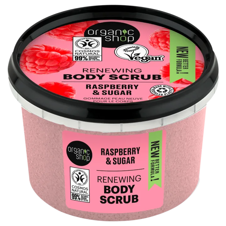 Scrub de corp cu zahar si zmeura Raspberry Cream, 250ml, Organic Shop
