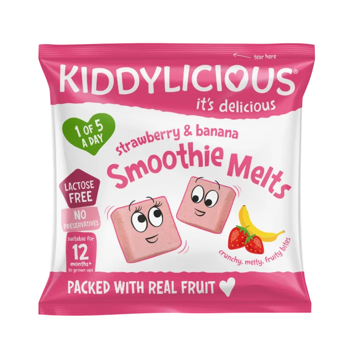Gustare din bucati de piure de fructe cu capsuni si banane +12 luni, 6g, Kiddylicious