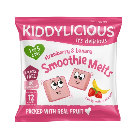 Gustare din bucati de piure de fructe cu capsuni si banane +12 luni, 6g, Kiddylicious
