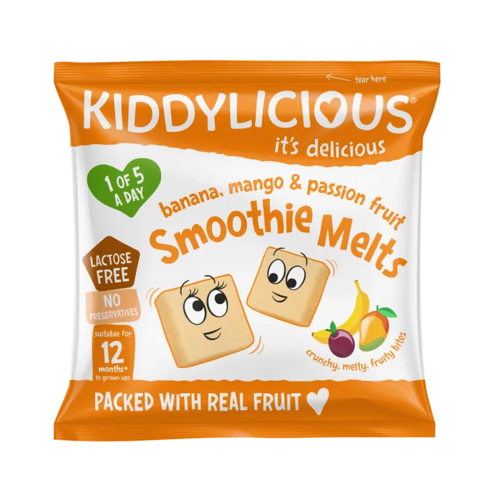 Gustare din bucati de piure de fructe cu banana mango si fructul pasiunii +12 luni, 6g, Kiddylicious