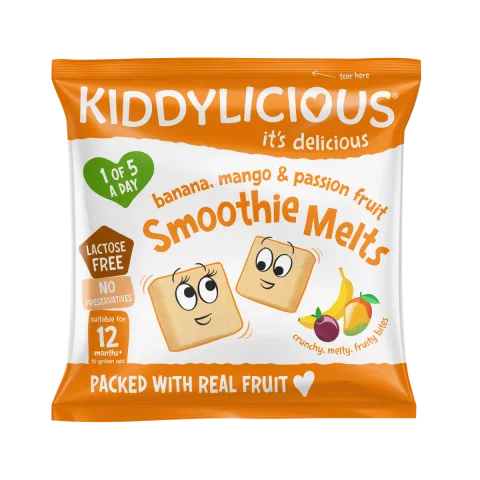 Gustare din bucati de piure de fructe cu banana mango si fructul pasiunii +12 luni, 6g, Kiddylicious