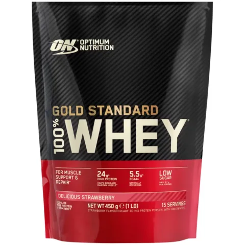Pudra proteica 100% Whey Gold Standard Capsuni, 450g, Optimum Nutrition