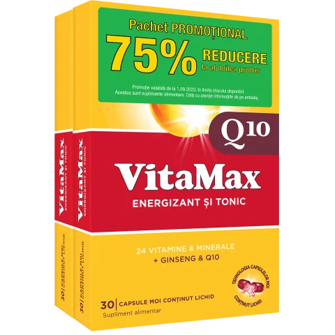 Pachet Vitamax Q10 1 + 75% reducere la al doilea produs, 30 capsule moi, Perrigo