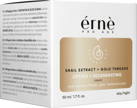 Crema zi/noapte de fata pentru lifting cu Mucus de melc si particule aur 24K, 50ml, Erne
