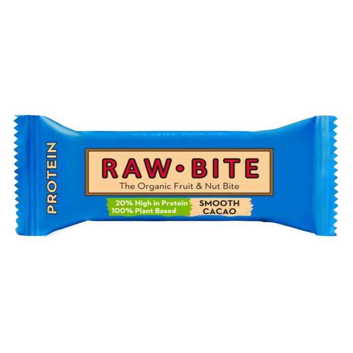 Baton fara gluten si fara zahar cu cacao fina bio Smooth Cacao, 45g, Raw Bite
