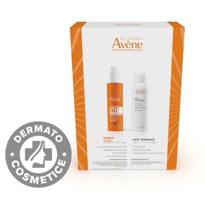 Pachet Spray pentru protectie solara cu SPF50 200ml + Apa termala spray 150ml, Avene