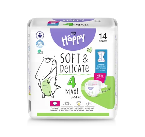 Scutece Happy Soft & Delicate 8-14 kg Maxi Marimea 4, 14 bucati, Bella Baby