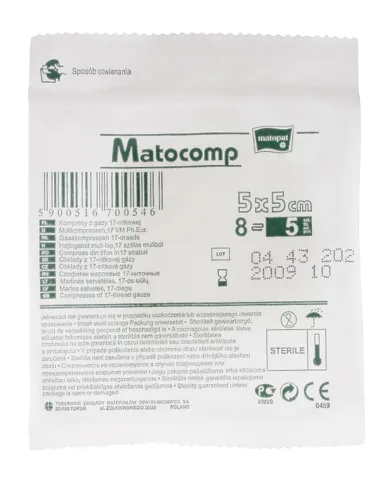 Comprese sterile tifon blister 8 straturi 17 fire 5x5cm, 5 bucati, Matopat