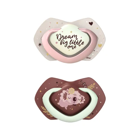 Suzeta simetrica fosforescenta din silicon 22/659 Pin Sleepy Koala 6-18 luni, 2 bucati, Canpol babies
