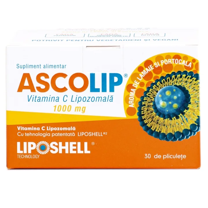 Vitamina C Lipozomala cu aroma de portocale 1000 mg, 30 plicuri, Liposhell