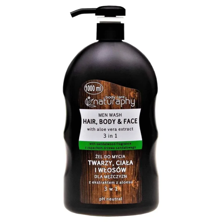 Gel de dus & sampon pentru barbati Sandalwood, 1000ml, Naturaphy