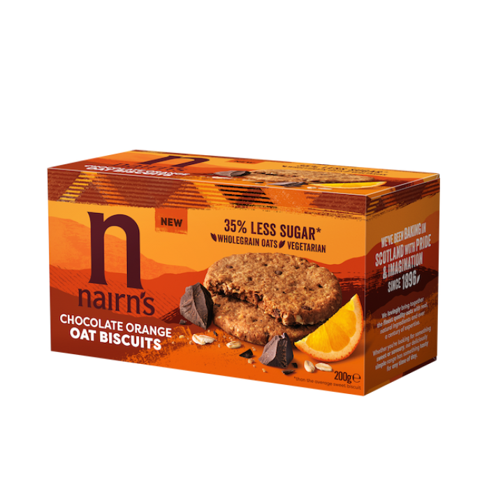 Biscuiti din ovaz integral cu ciocolata si portocala, 200g, Nairn's