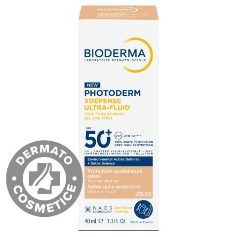 Crema colorata SPF50+ XDefense Ultra-Fluid Fototip 2 pentru protectie UV completa, 40ml, Bioderma