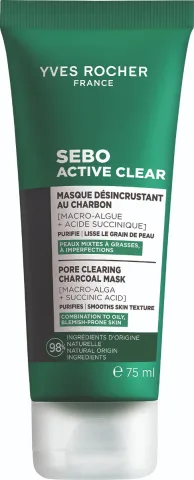 Masca pentru curatarea porilor Carbune Vegetal Sebo Active, ml, Yves Rocher